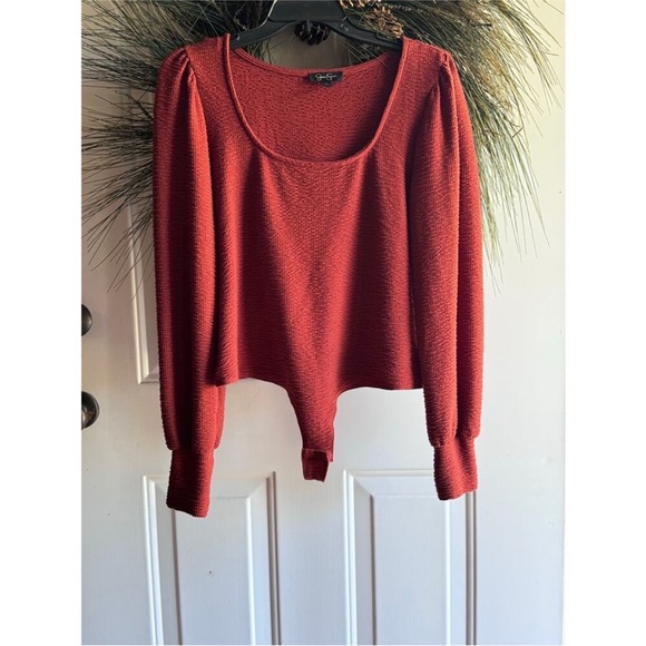 Jessica Simpson burnt orange textured bodysuit square neckline boho size large - Picture 11 of 14